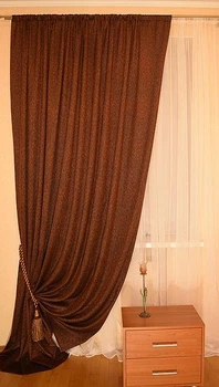 Штора бордово-коричневая, однотонная из рогожки. Ширина шторы 1,50 м, высота 2,50 м (CV - 534-032)