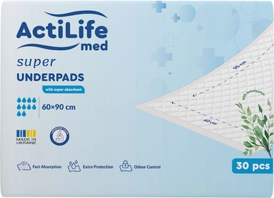 Пелюшки гігієнічні поглинаючі Actilife Med Super 60х90 см 30 шт (4820174981495)