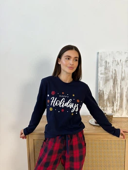 Лонгслив женский Happy Holidays, синий S