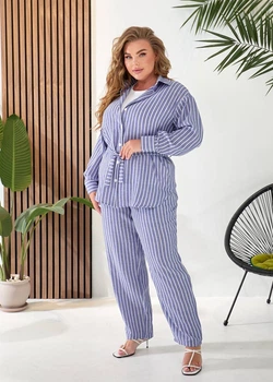 Жіночий лляний костюм трійка (брюки+майка+сорочка) Uaclothes 58/60 Синій (like33332-135461373)