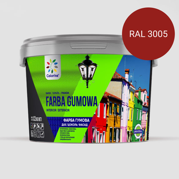 Краска резиновая для крыш, цоколей, фасадов Colorina Вишневая (RAL 3005) 12кг