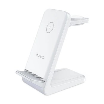 Бездротовий зарядний пристрій Choetech 15W 3 in 1 Wireless Charger Stand for Apple/Samsung Watch White (T608-F)