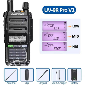 Рация портативная Baofeng UV-9R PRO с Type-C Черная