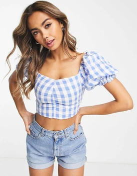 Блуза Monki 44 бело голубой клетка 28051070357
