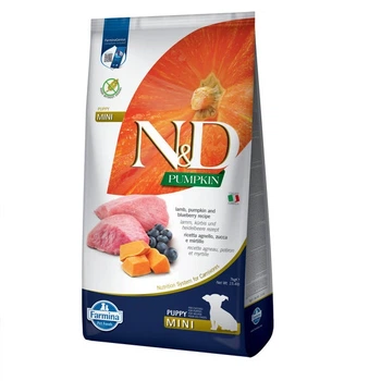 Фармина сухой корм для собак N&D GRAIN FREE PUMPKIN LAMB & BLUEBERRY PUPPY MINI с ягненком, тыквой и черникой, 7 кг