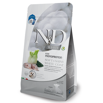 Фармина сухой корм для собак N&D GRAIN FREE WHITE PUPPY MINI для щенков с белой шерстью с сибасом, спирулиной 1,5 кг