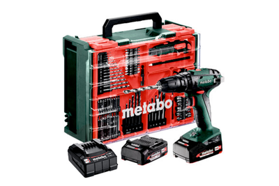 Аккумуляторная ударная дрель Metabo SB 18 Set 18V 2x2Ah Li-Power, Зарядное устройство SC 36, Пластиковый кофр, с передвижной мастерской с 78 компонентами (602245710)