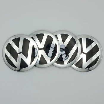 Наклейки на колпачки заглушки для дисков Volkswagen (хром+чёрный) 56 мм