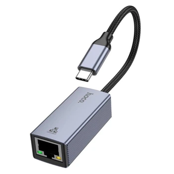 Мережевий адаптер HOCO UA37 Type-C ethernet adapter (1000 Mbps) Metal Gray (6942007647281)