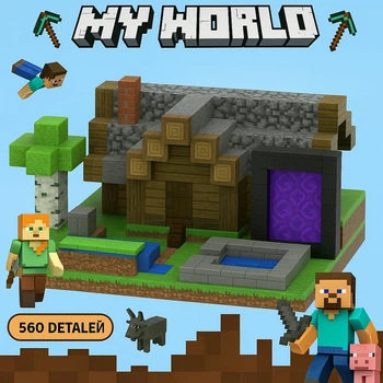 Магнитный конструктор Minecraft "Дом Стива и Портал Незера", Конструктор Майнкрафт для детей, 560 деталей