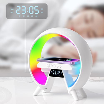 Беспроводной светильник RGB с функцией Bluetooth колонки G Smart Light Sound Machine, аккумуляторная лампа с беспроводной зарядкой, часами и будильником Белая SXM-163-White