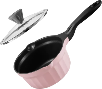 Ківш Buydeem емальований зі скляною кришкою Piglet Pink 1.8 л (6950386616989)