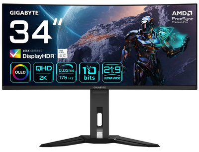 Монітор 34" Gigabyte AORUS MO34WQC Curved UWQHD OLED 175Hz (MO34WQC EK)