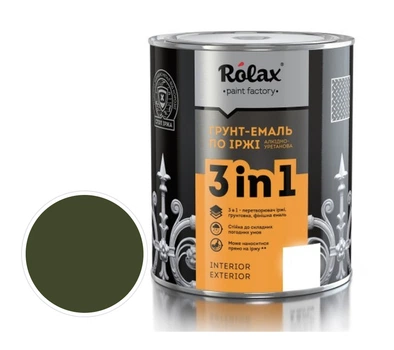 Грунт-эмаль 3в1 по ржавчине Rolax №411 хаки-олива матовая 0.75 л