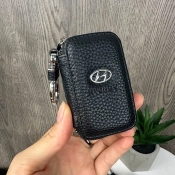 Брелок чехол кожаный для автомобильных ключей Hyundai черный