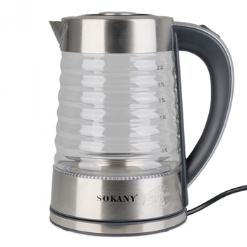 Электрочайник Sokany SK1027CST, 2,2 л, стеклянный, 2000 Вт, с подсветкой, кухонный прибор, бытовая техника