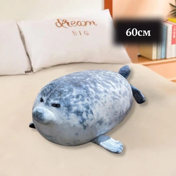 Мягкая плюшевая игрушка сплюшка обнимашка тюлень 60 см подушка морской котик серо-голубой (9115)