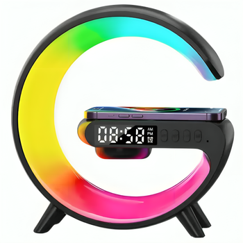 Настольная умная лампа ночник с Bluetooth колонкой 5.0 RGB подсветкой беспроводной зарядкой 15х15х5,5 см (480385-Prob) Черная