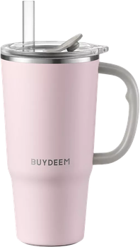 Термокружка Buydeem з соломинкою Рожева 700 мл (6950386618303)