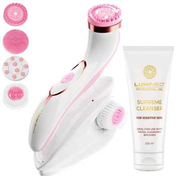 Пристрій Lumineo Brush Pro рожевий 4 насадки + гель для чутливої шкіри (5904726872765)