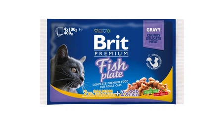 Brit Premium Cat Fish Plate pouches 0.4 кг влажный корм для кошек (ассорти из 2 вкусов «Рыбная тарелка»)