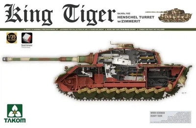 Збірна модель 1/35 Королівський Тигр Sd.Kfz.182 з вежею Хеншель з циммеритом та повним інтер'єром Takom 2045