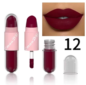 Губная помада CmaaDU №12 Lipstick Lip Gloss 2-in-1 водостойкая матовая