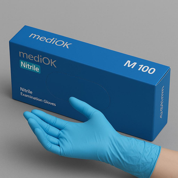 Рукавички нітрилові блакитного кольору Mediok Optima розмір M, 100 шт