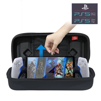 Дорожная сумка-кейс JYS для переноски устройства дистанционной игры PlayStation Portal игровой консоли Sony PlayStation 5: PS5 | PS5 Slim | PS5 Pro + TPU чехол / Две накладки на стики / Закаленное стекло на экран / Салфетка