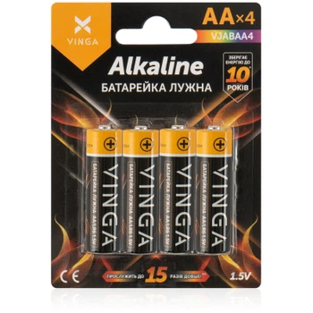 Батарейка AA LR6 Alkaline 4 шт Vinga для фонарей и устройств