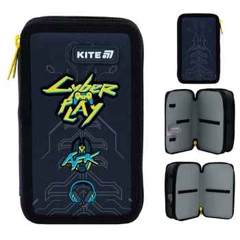 Пенал шкільний без наповнення Kite Cyber 2 відділення 20x12x4.5 см Сірий (K25-623-4)