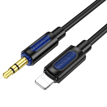 Аудиокабель BOROFONE BL20, AUX 3.5 мм – Lightning, 1 м, позолоченные контакты, силиконовая оплётка, Черный