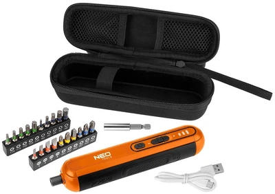 Викрутка акумуляторна Neo Tools 4В1Х1.5А·год 4.5Нм 230об·хв 20 біт кейс 0.23кг
