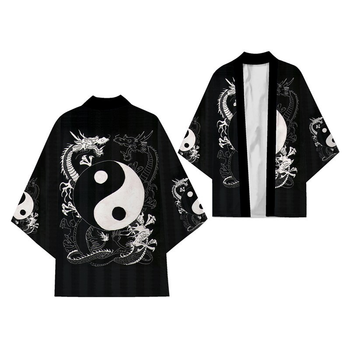 Плащ Хаори Накидка в японском стиле Инь и ян Дракон Yin and Yang Dragon H N YY D