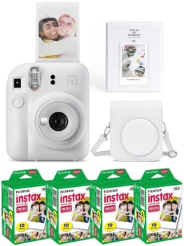 Набор Fujifilm INSTAX Mini 12 Clay White белая фотокамера мгновенной печати / картриджи 40 фото / чехол / ремешок / альбом (64 фото) / подарочная упаковка