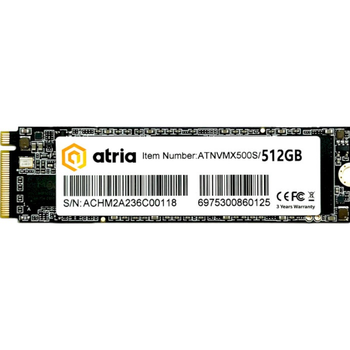 Твердотільний накопичувач SSD 512Gb, Atria X500S, PCI-E 3.0 x4, M.2 2280, 3D TLC, 2800/1300 МБ/с (ATNVMX500S/512)