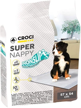 Одноразові пелюшки для цуценят та собак 57*54 см Croci Super nappy Nonslip антиковзні 10 шт/уп