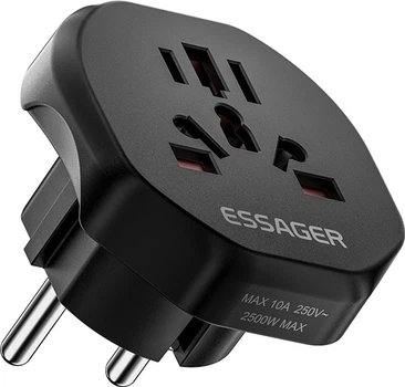 Адаптер для розетки ESSAGER global universal adapter EU male to world female Black (ECTZH-YCB01-Z)