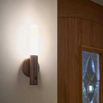 Бездротова дерев'яна LED лампа Induction lamp, настінний світильник з датчиком руху та акумулятором Темне дерево WSD-058-DarkWood