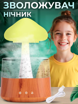 Увлажнитель воздуха гриб ночник детский аромодиффузор с эффектом дождя на 300мл от USB