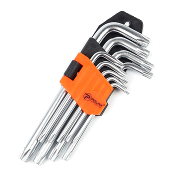 Набор шестигранных TORX ключей Polax Г-образных, 9 предметов, Т10-Т50, Cr-V (25-007)