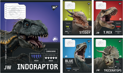 Набір зошитів учнівських YES JURASSIC WORLD Strength and Power A5 12 аркушів у косу лінію x 25 шт (4823092292636)