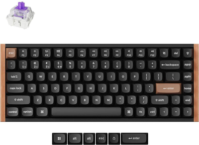 Клавіатура Keychron K2HE 81Key, Gateron Double-Rail Magnetic Nebula, WL/BT/USB-A, QMK, Hot-swap, RGB, дерево, чорний (K2H-F1-UA)