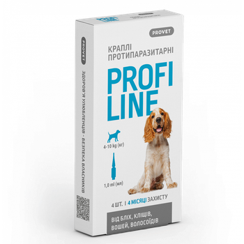 Капли PROVET PROFILINE для собак от 4 до 10 кг (4пипх1мл) от блох и клещей