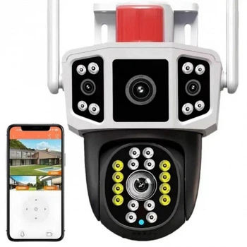 Уличная WiFi камера видеонаблюдения 3MP, FullHD, 2 объектива, YC101 IP камера наблюдения Поворотная камера (251612)