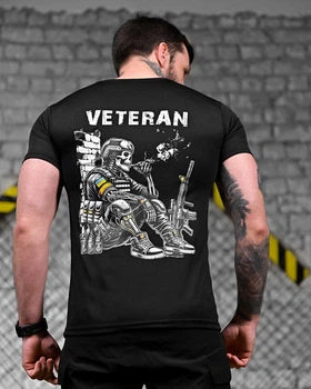 Тактична футболка Veteran Black з матеріалу Coolmax потовідвідна та принтом DTF XXL