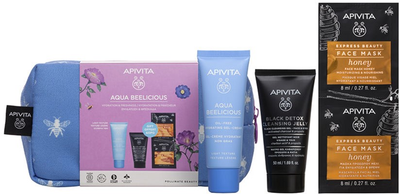 Zestaw do pielęgnacji twarzy Apivita Aqua Beelicious Krem do twarzy 40 ml + Żel oczyszczający 50 ml + Maska do twarzy 2 x 8 ml + Kosmetyczka (ZES5201279099534)