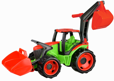 Duży traktor Lena z koparką i łopatą czerwony (02081)