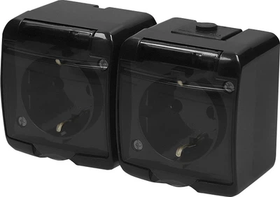 Розетка подвійна IP54 з з/к ETI RHE-2sd-BL Чорна з кришкою прозорою 4668091 (зовнішня)