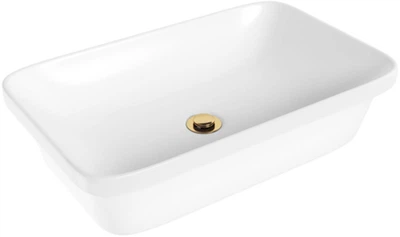 Раковина Helmken 37060000 60 см белая + сифон + донный клапан Click-Clack золотистый